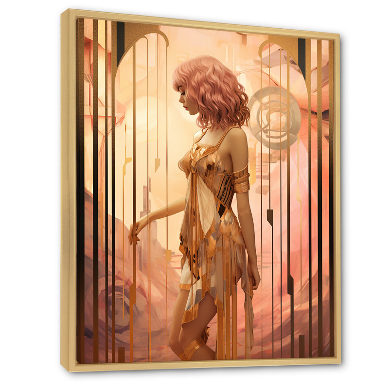 Art nouveau, Dame de la nuit I - impression, H 32 po x l 24 po x P 1 po, Cadre naturel flottant