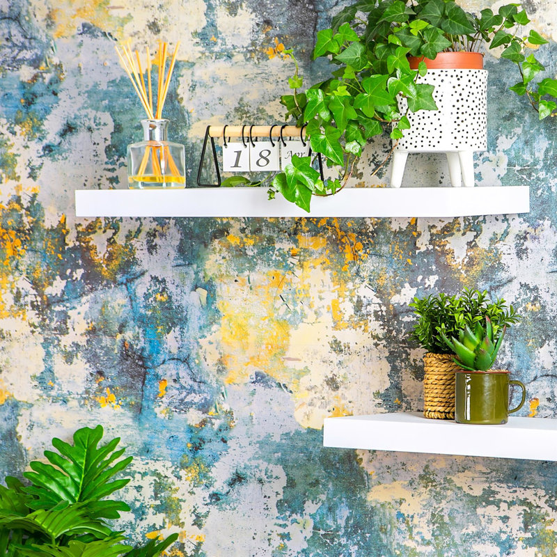 Harbour Housewares - Modern Floating Wall Shelves, White, 4cm H x 80cm W x 23.5cm D