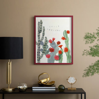 «Desert Christmas Cactus II», reproduction encadrée - bois massif