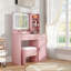 Ensemble de coiffeuse maquillage, coiffeuse avec tabouret, miroir lumineux à DEL et station de charge, rose-905136740