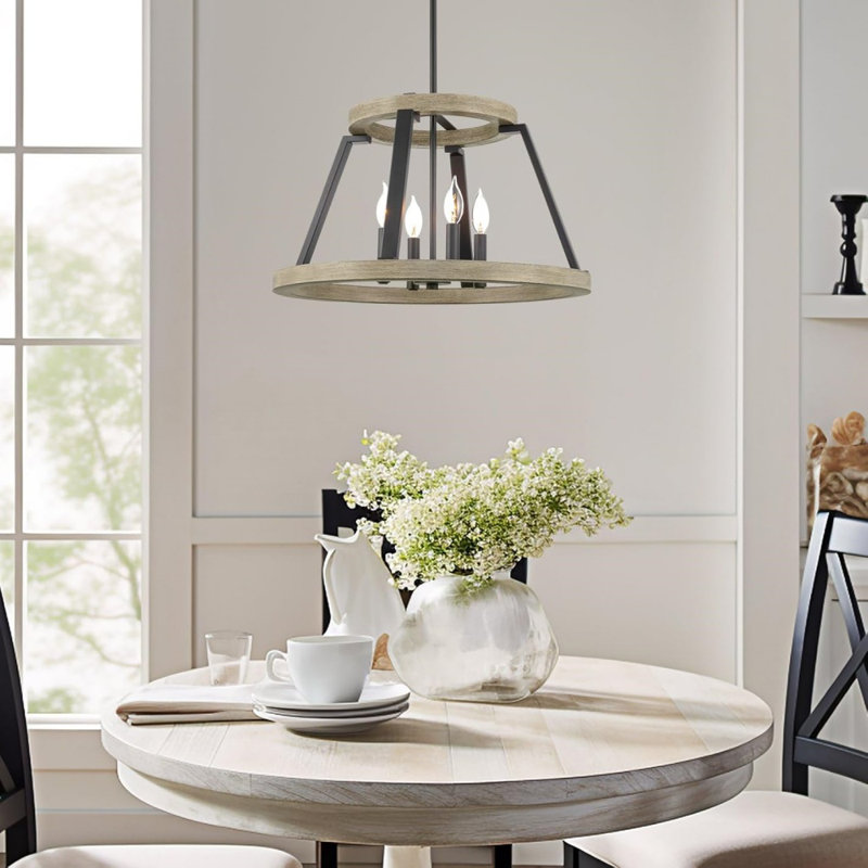 Luminaire suspendu de style campagne moderne 21 po à 4 lumières, style ouvert, finition bois de cèdre clair + finition noire