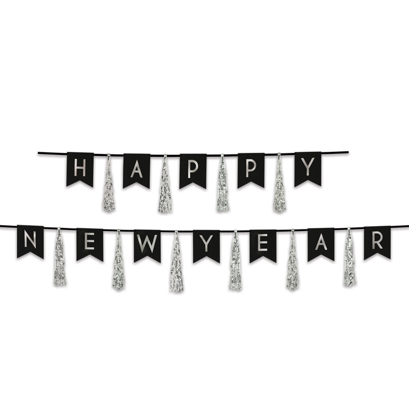 Happy New Year Tassel Streamer, Black/Gold