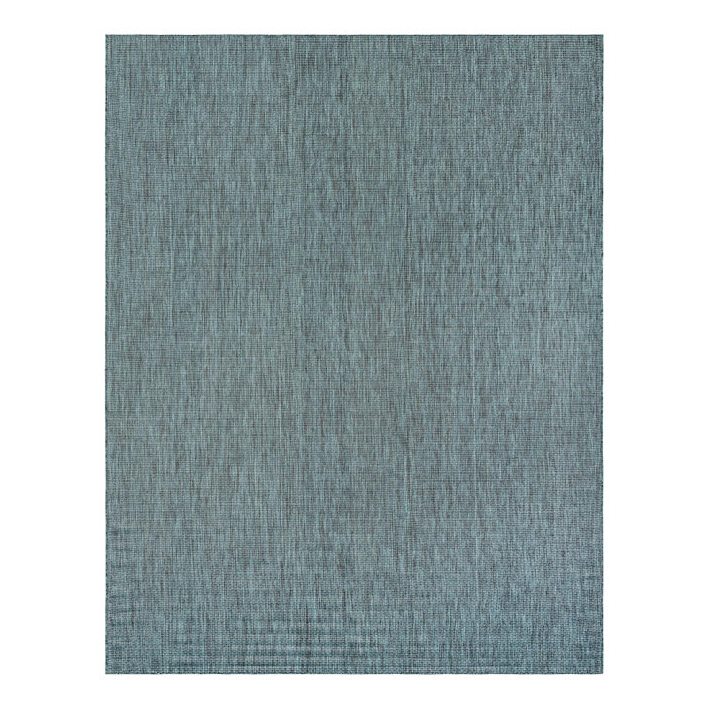 Tapis bleu sarcelle intérieur / extérieur Sevim, Rectangle 10 pi x 13 pi 1 po