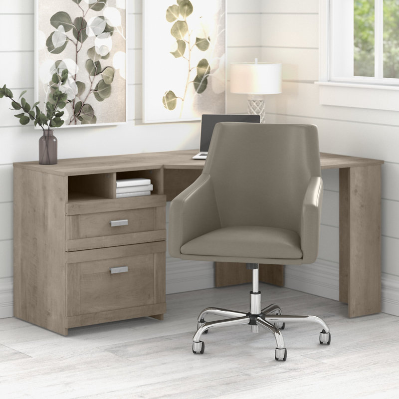 Ensemble de bureau de coin et chaise réversible Katia, Gris délavé