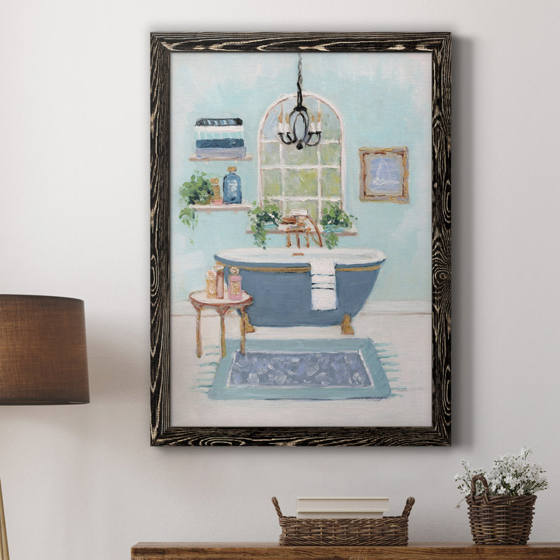 «Blue Bath I», peinture sur toile encadrée, H 20 po x l 17 po x P 1,5 po, Noir