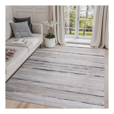 Collection Ivory/ Striped Non-Shedding Living Room Bedroom Dining Home Office Stylish and Stain Resistant Area Rug