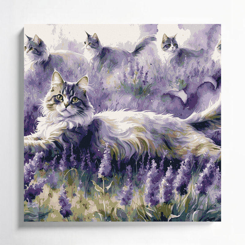 «Cats Chartreux», art mural sur toile mauve, H 12 po x l 12 po