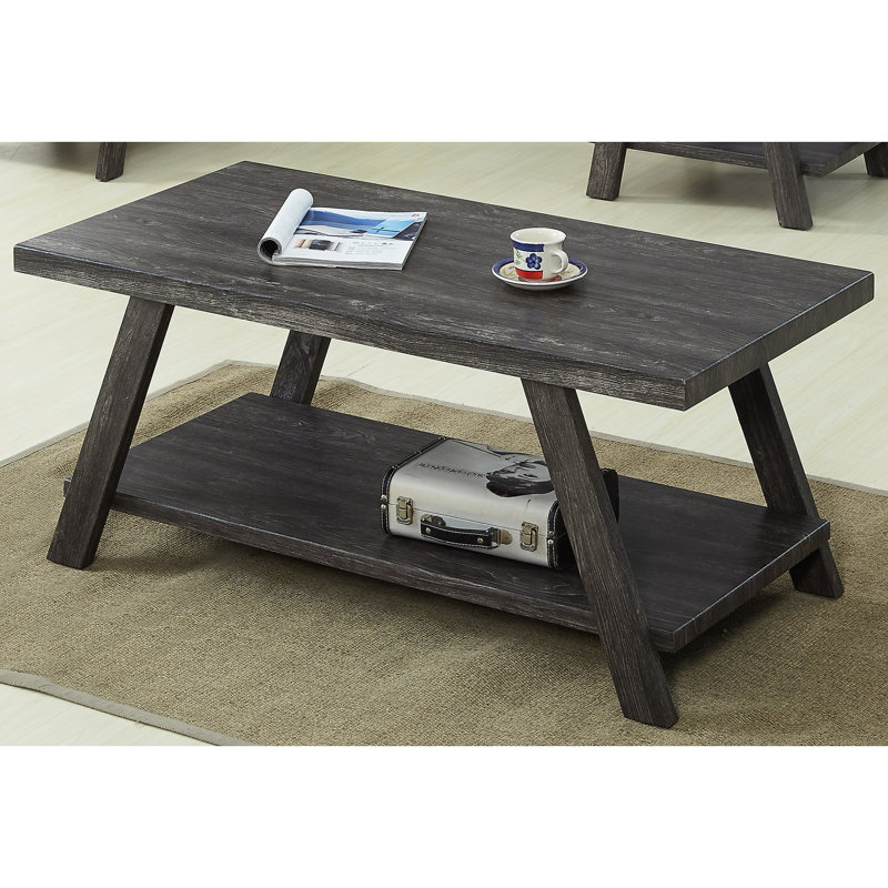 Table basse en placage de bois gris anthracite avec espace de rangement supplémentaire, Gris anthracite, Gris anthracite