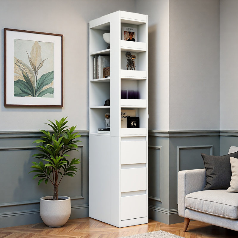 70.87" Modern Display Storage Cabinet With 3 Side Drawers & 4 Small Display Shelves, Tall Wooden Bookcase With Adjustable Shelving For Living Room, Home Office