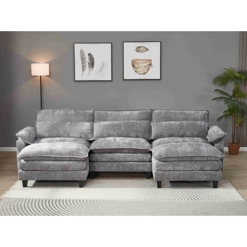 Luqi 3 Seater Modular Sectional Sofa Large U Shaped With Ottoman, Dark Grey
