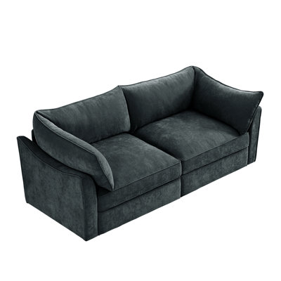 Orange 2 Seater Made From Chenille With Storage In Each Seat, Wraparound Cushions And Decorative Piping On Hidden Seats Design