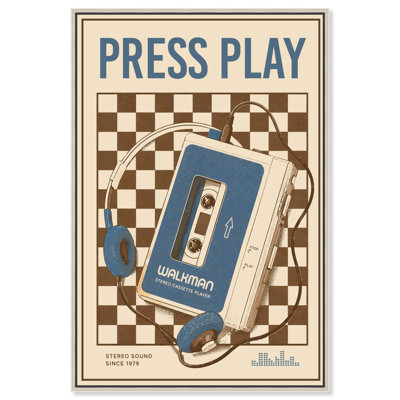 Tableau encadré Walkman Nostalgia, décor rétro pour chambre d'étudiant, par Art Remedy, cadre argenté, 40 x 60 cm
