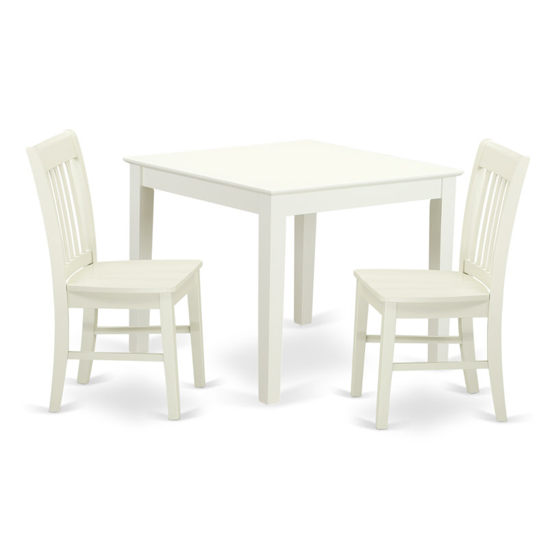 3 Piece Dining Room Furniture Set Contains a Square Kitchen Table and 2 Dining Chairs, Linen White, Linen White