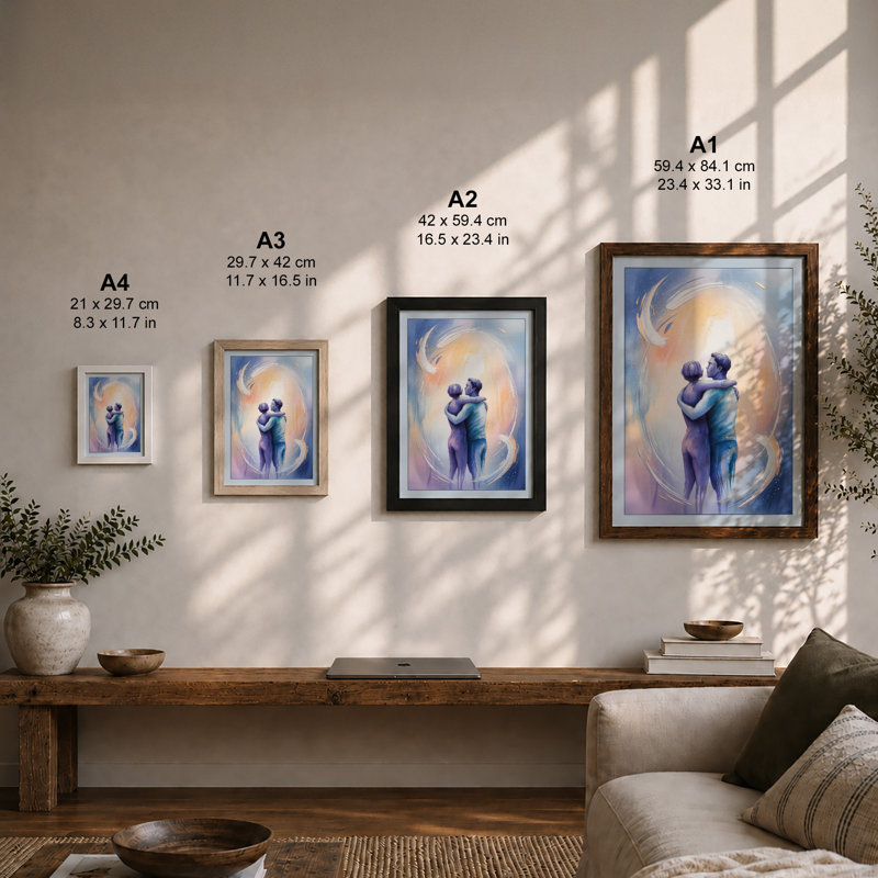 Embrace in Light Modern 1 Piece Single Picture Frame Wall Art, A4 - 29.7 x 21.0 cm, Oak