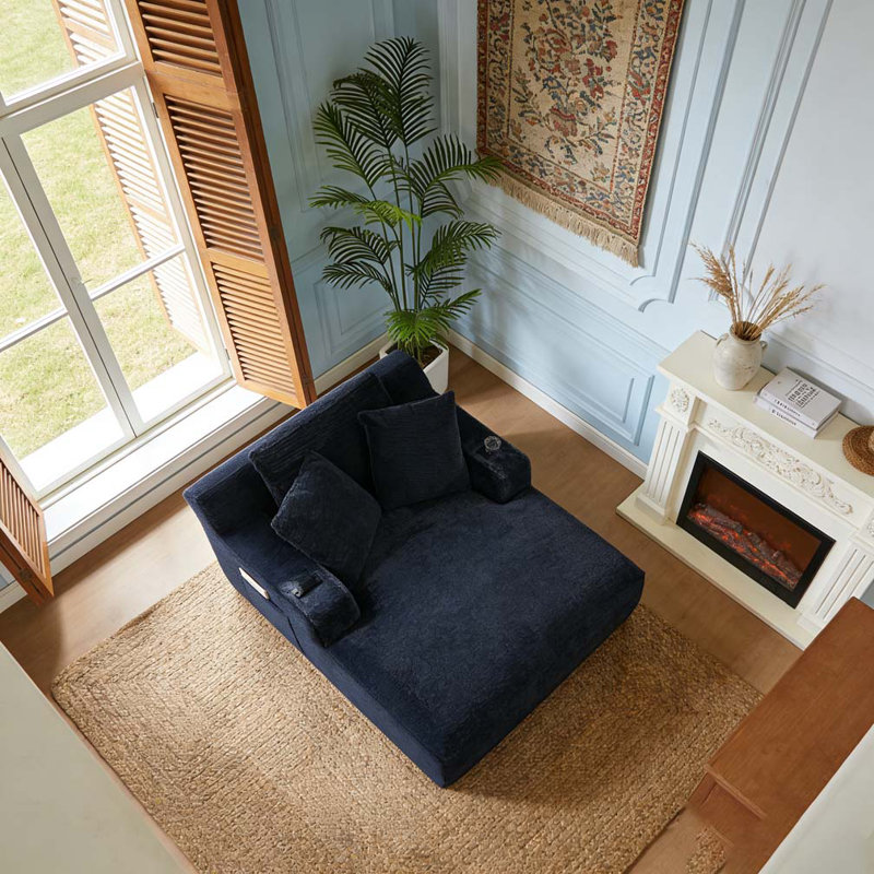 Oversized Chaise Lounge Chair Indoor, Dark Blue