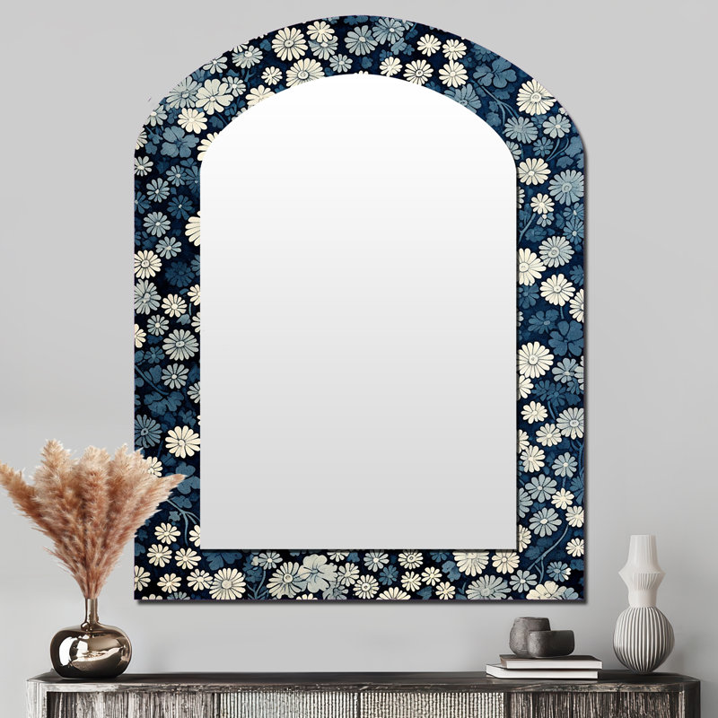 Miroir décoratif bleu et blanc au bord de la lune géométrique, 43 po x 33 po
