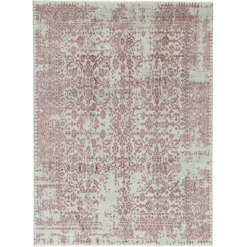 Hand-Knotted High-Quality Silver and White Area Rug