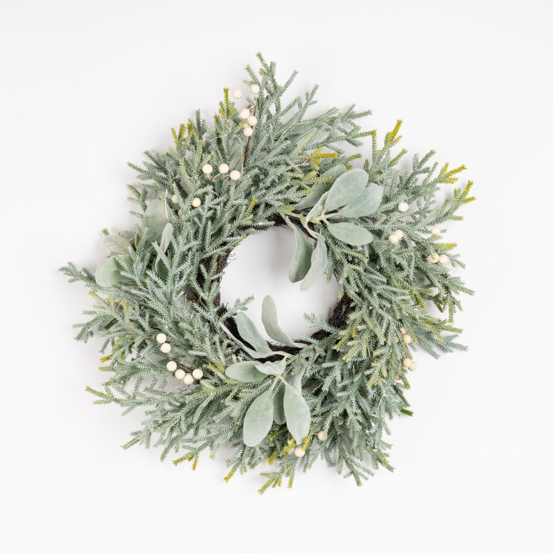 45cm Frosted Wreath with Lambs Ear 