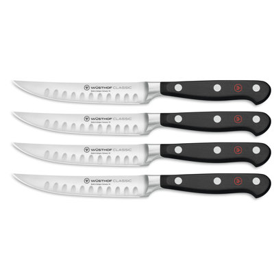 German Classic Four Piece Steak Knife Set, Hollow Edge