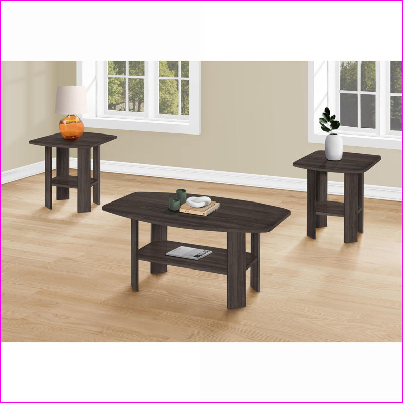 Ensemble de 3 tables basses en stratifié brun pour le salon, des plateaux spacieux pour tous les décors