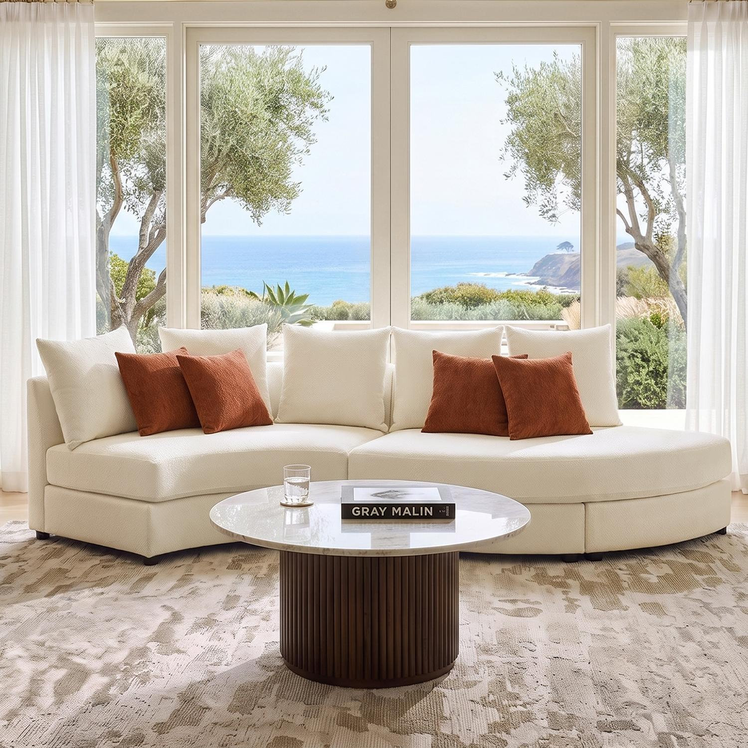 Upholstered Sectional, Ivory Polyester