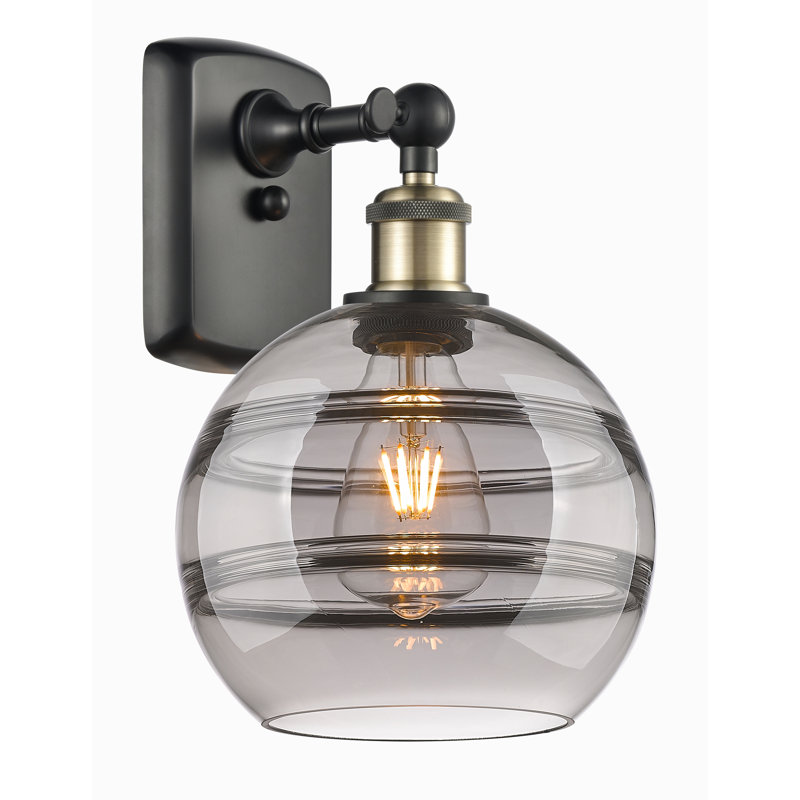Applique murale 1 lumière Ballston Bienes, Gris fumée clair, H 10,88 po x l 8 po x P 8,13 po, Laiton antique noir