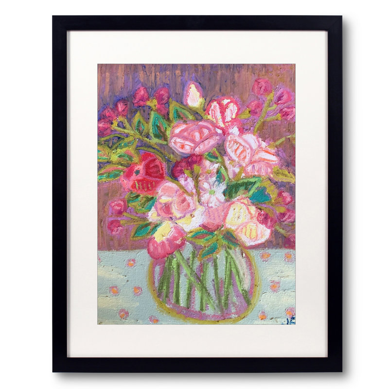 Pivoine et statice par Jeff Ferst, Blanc, Papier avec cadre simple noir, H 21,2 po x l 17,2 po x P 0,88 po