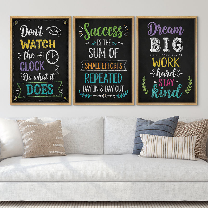 Motivational Quotes Success, Effort, Kindness, Dream, Study, Inspiration, Wall Art Decor Framed On Canvas 3 Pieces Print