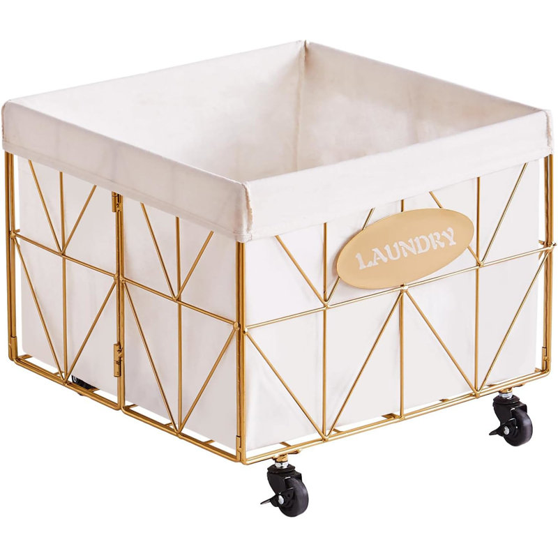 Collapsible Rolling Laundry Hamper, 14.6" H x 17" W x 16" D, Gold