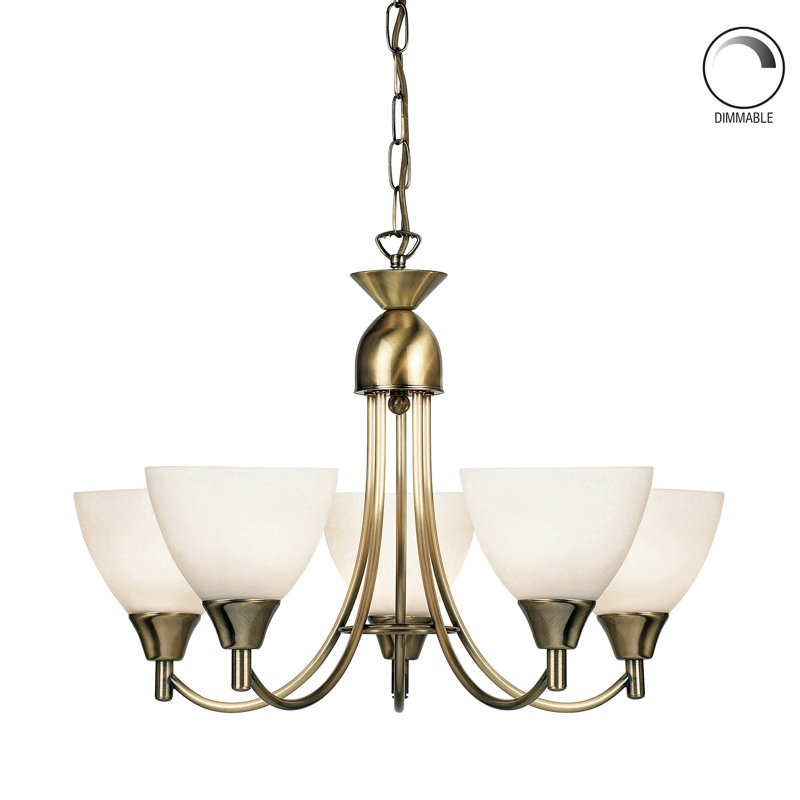 Barium 5 - Light Shaded Chandelier, Antique Brass