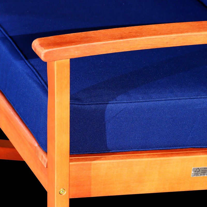 Chaise berçante en bois massif Ingibergur, Naturel, Bleu marine