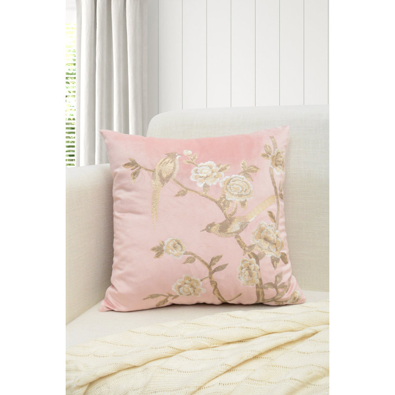 Bird and Branches Embroidered Pillow