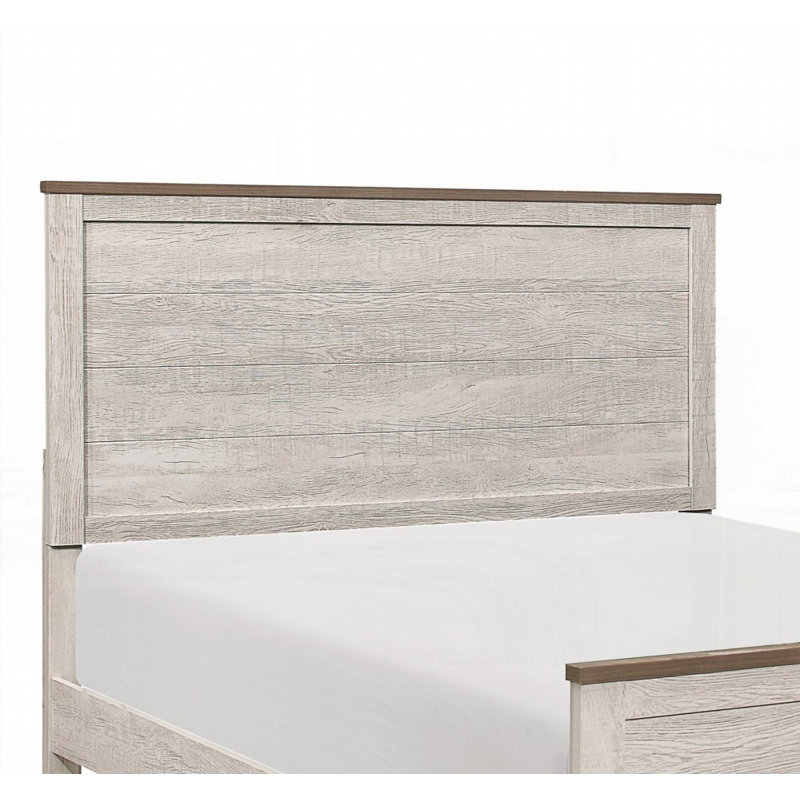 Grand lit à panneau 1pc - style rustique transitionnel, finition bicolore (blanc antique et brun), aucun sommier requis, solide Durable