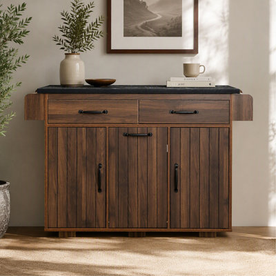 Îlot de cuisine K&K avec meuble de rangement pour poubelle, desserte de cuisine avec abattant, étagère à épices, porte-serviettes et tiroir, îlot de cuisine roulant sur roulettes avec étagère réglable.