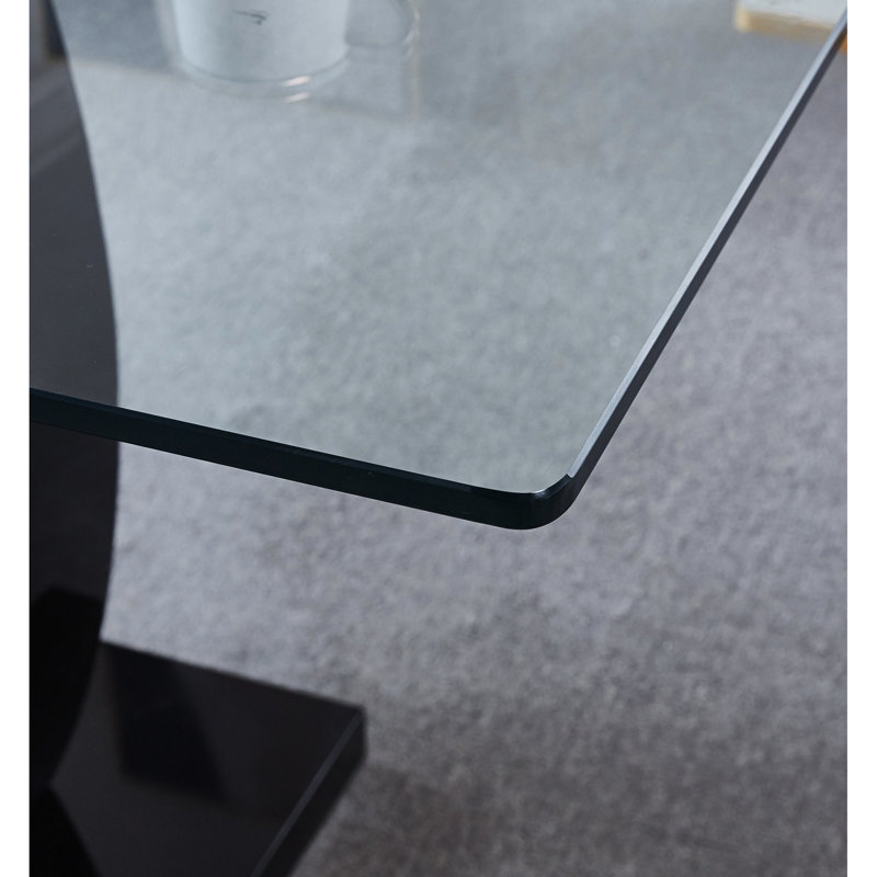 Table de salle à manger de l 63 po x P 35,4 po x P 29,5 po avec plateau en piédestal moderne en verre trempé noir et double piédestal