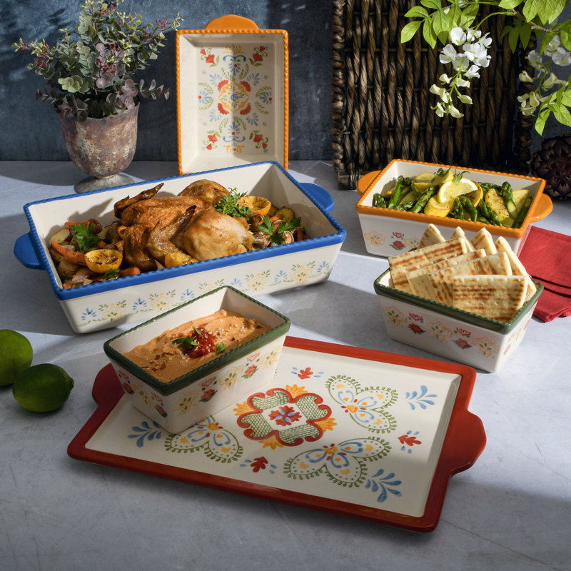 Hand Painted Dinnerware Set, 6-Piece Bakeware Set (3.9Qt/2X1.6Qt/.67Qt/15.7" ), Assorted