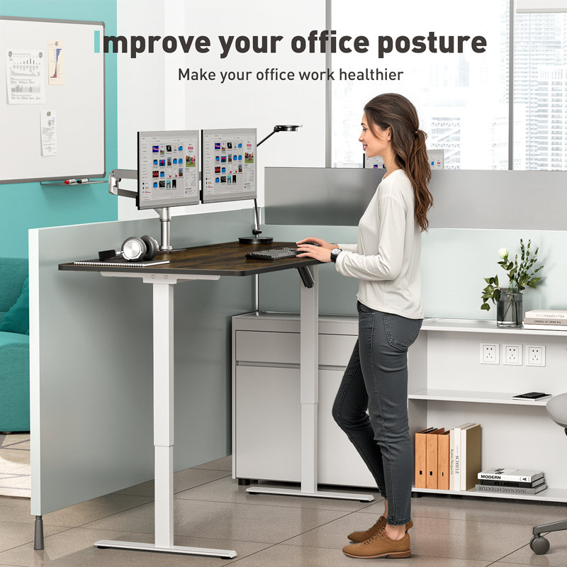  Bureau debout à hauteur réglable Plus, Brun / Blanc, H 46,3 po x l 59 po x P 29,5 po