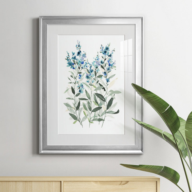 Delicate Blue Botanical II - peinture encadrée, H 18,5 po x l 24,5 po x P 1,5 po, Argent