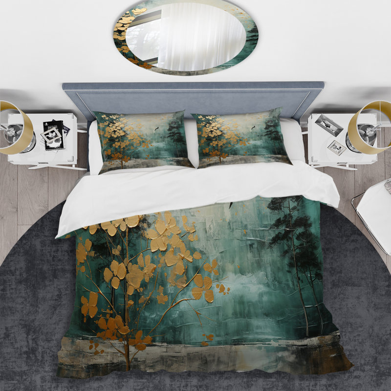 Ensemble de housse de couette Golden Emerald Forest - Abstract Spirals, Housse de couette très grand et 2 très grandes t