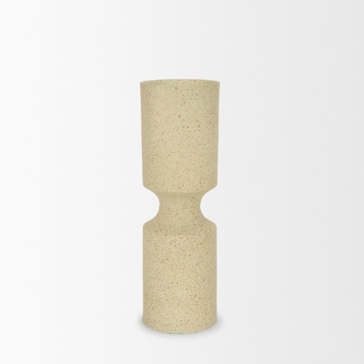 Akira Small Textured Beige Metal Pillar Candle Holder