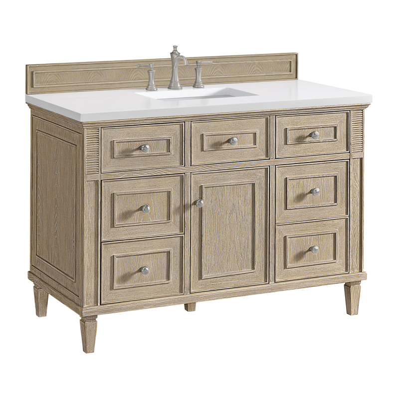 Lorelai 48'' W Single Vanity, White Zeus Quartz, Whitewashed Oak, 8" Widespread