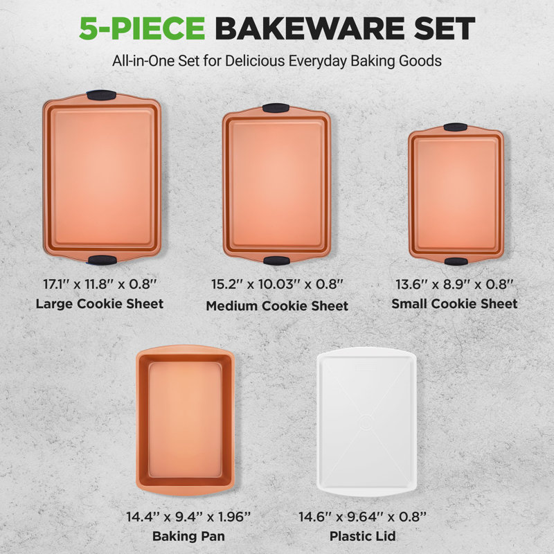 NutriChef Non-Stick Steel 5 Piece Cookie Sheet Set