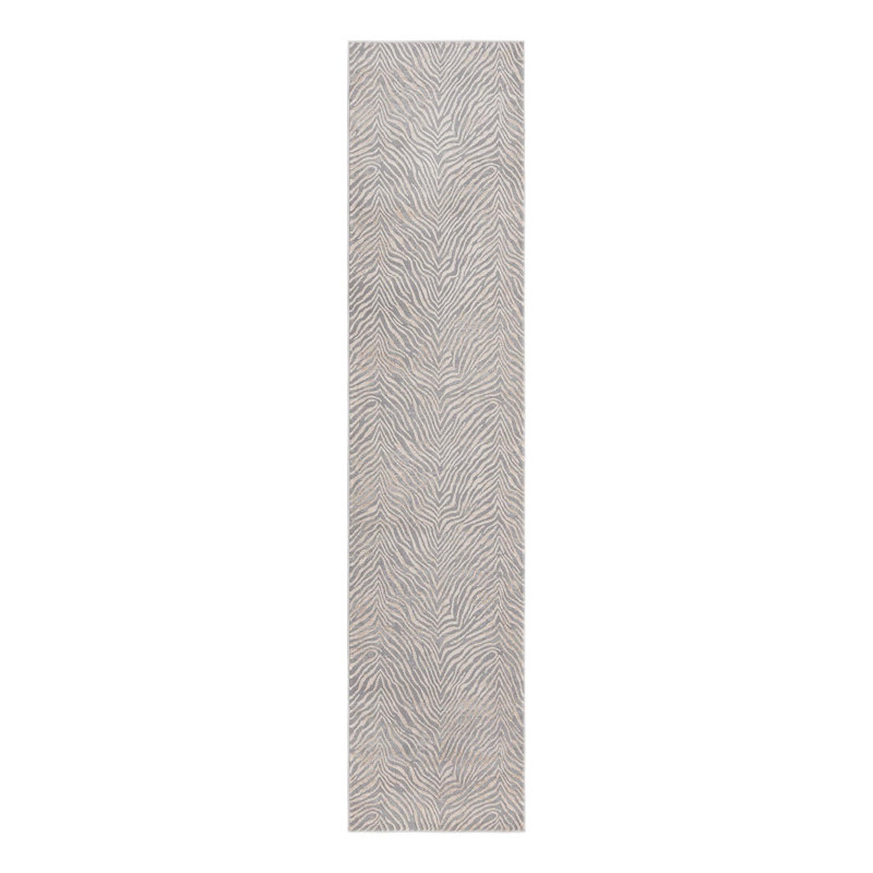 Tapis gris / ivoire à imprimé animal Tatte, Tapis de couloir 2 pi x 9 pi 10 po