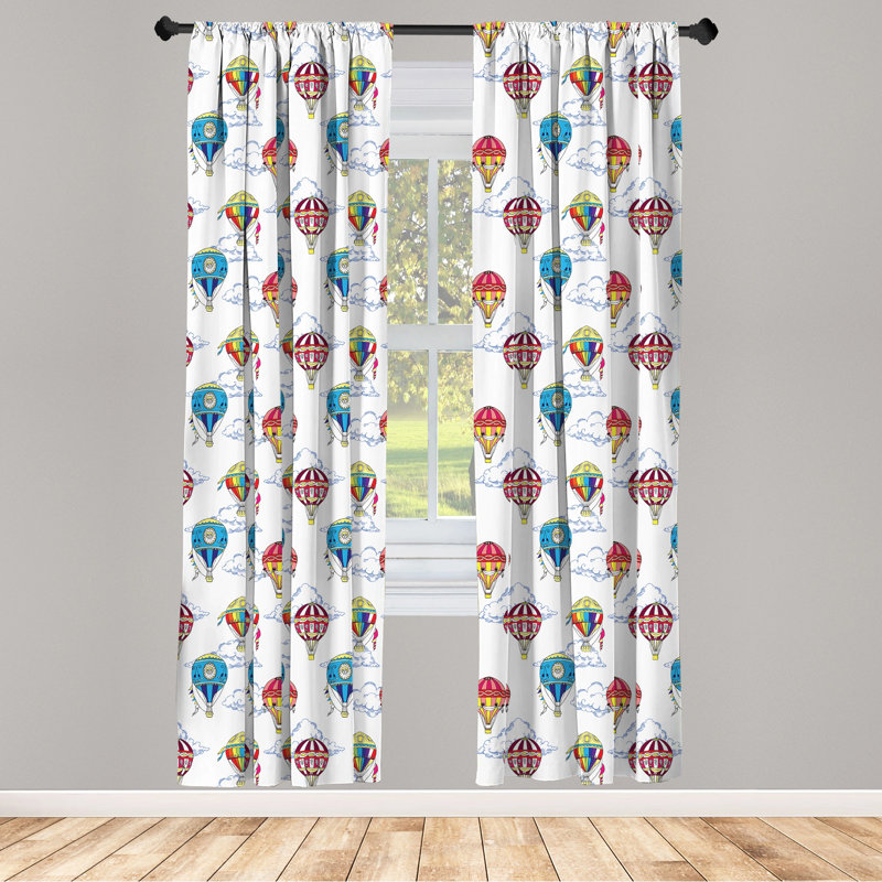 Clouds and Hot Air Balloons Semi-Sheer Rod Pocket Curtain Panels, 28" x 84"
