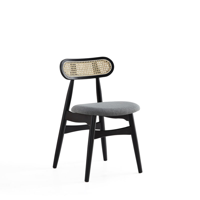 Oliver Black and Cane Solid Wood Dining Chairs, Set of 2