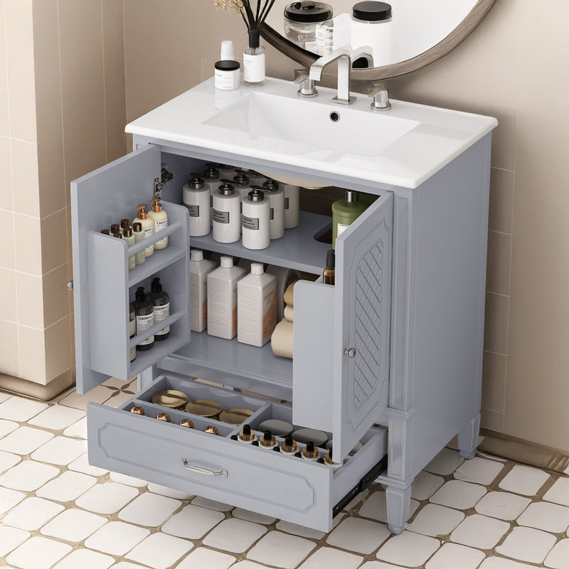 Meuble-lavabo 30 po avec lavabo, Gris, Argent argent