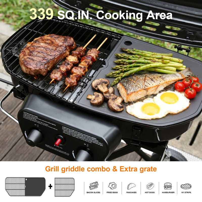 Brand-Man Propane Gas Grill, Portable Standup Grill With Folding Cart & Push-Button Ignition, Ideal For Camping, Tailgating, Bbq, Backyard, Patio & More