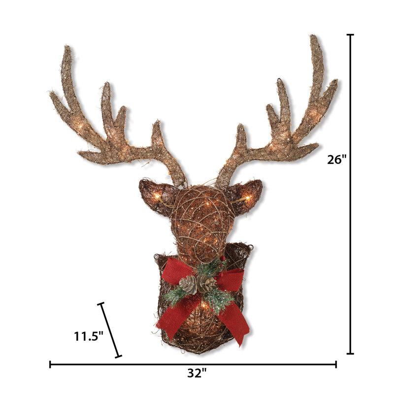 Décoration murale traditionnelle en cerf de Noël avec lumières DEL