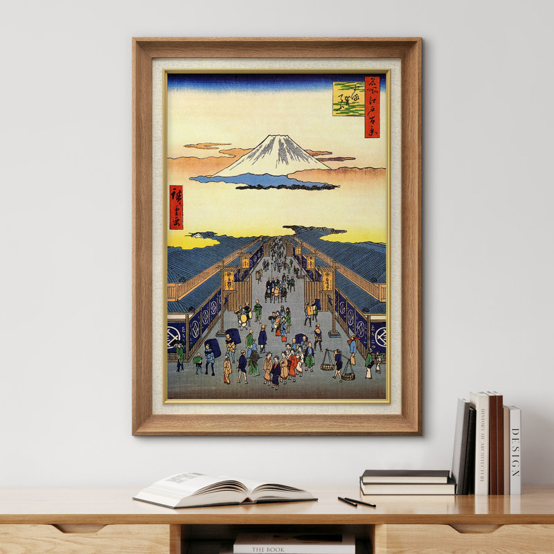 Mont Fuji, pont, reproduction de giclée sur toile encadrée, H 36 po x l 26 po x P 1,5 po, Natural Premium Frame