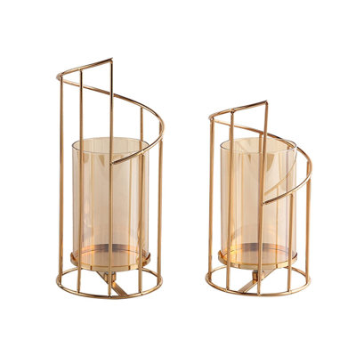 Wire Candle Holder Set Of 2, Glass Pillar Candle Holders Gold Decorative Tea Light Candleholders For Home Decor Table Decorations Centerpiece (spiral)
